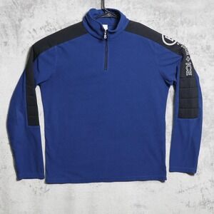Bogner Sweater Mens Medium Blue Black Fire Ice 1/4 Zip Pullover Mock Neck Fleece